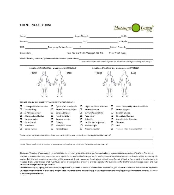 Massage Intake Form Template 49